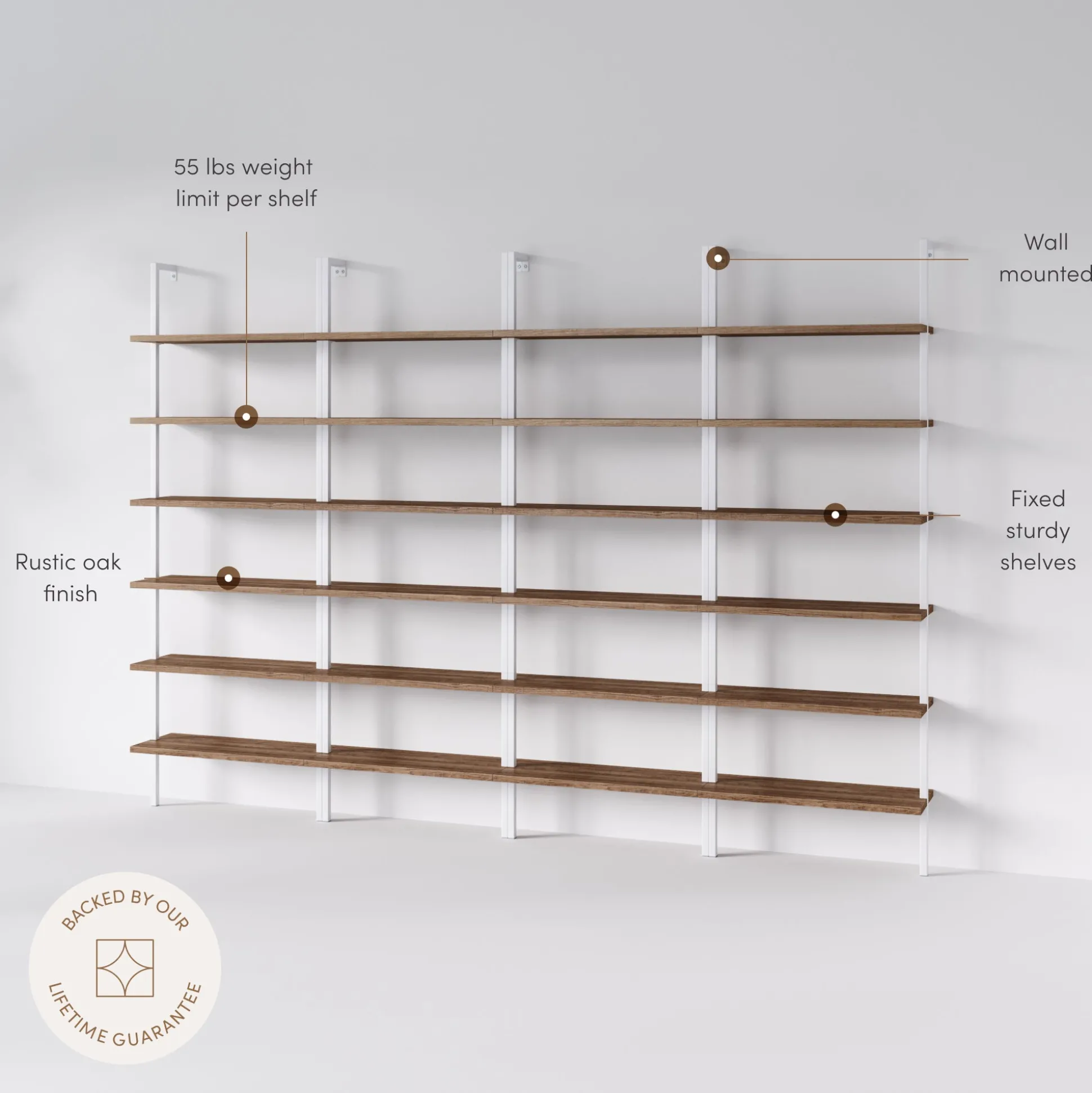 6-Shelf Bookcase Oak Matte White (Set of 4)