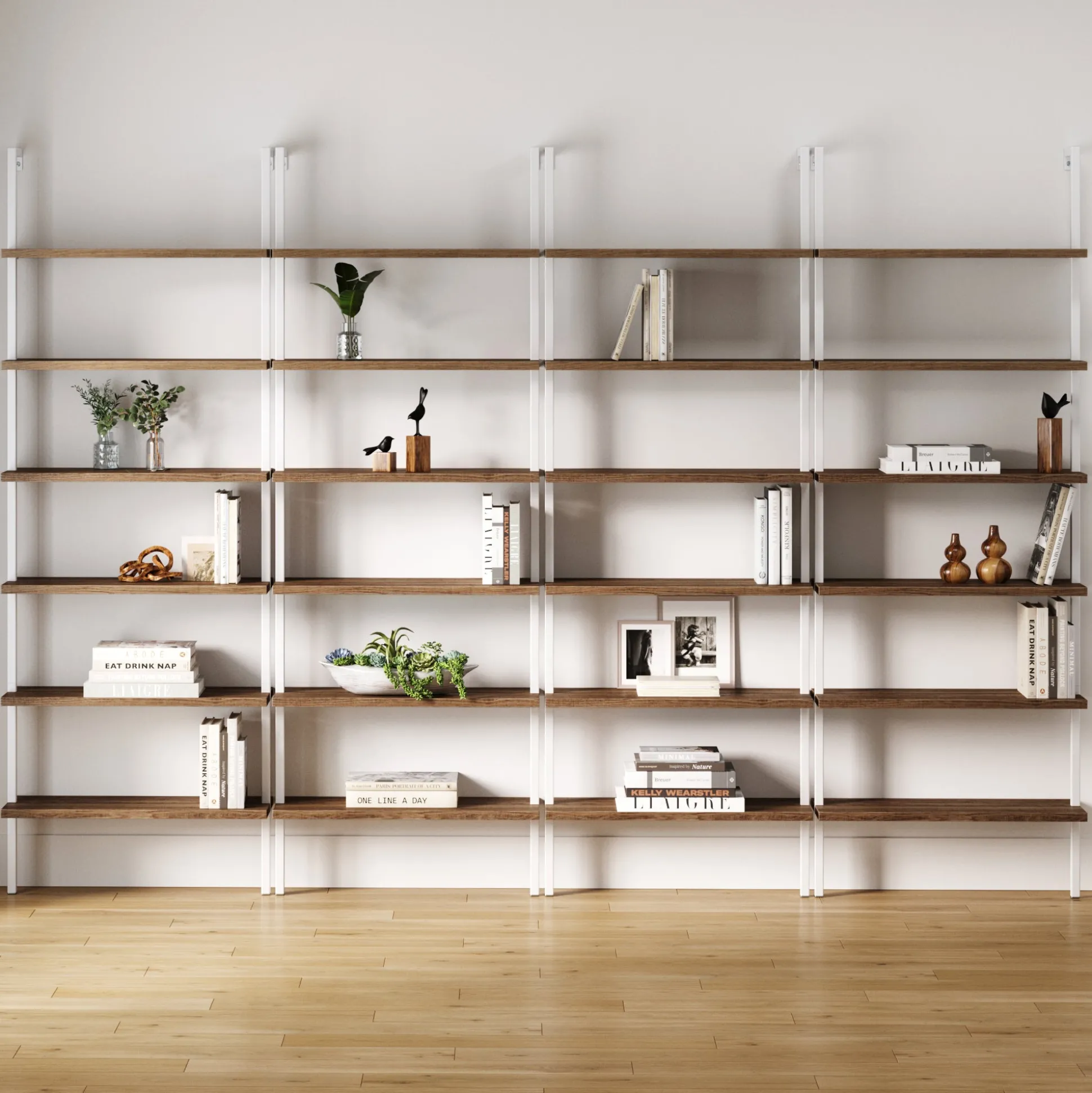 6-Shelf Bookcase Oak Matte White (Set of 4)