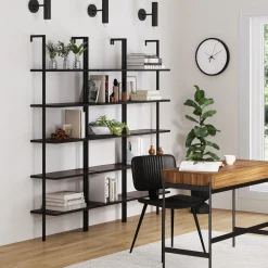 5-Shelf Bookshelf Walnut Matte Black (Set of 3)