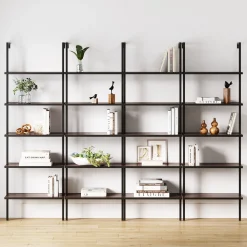 5-Shelf Bookshelf Walnut Matte Black (Set of 4)