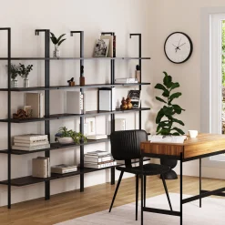 5-Shelf Bookshelf Walnut Matte Black (Set of 4)