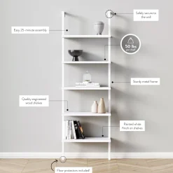 5-Shelf Coastal Ladder Bookshelf White (Set of 4)