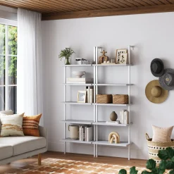 5-Shelf Coastal Ladder Bookshelf White (Set of 2)
