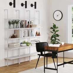 5-Shelf Coastal Ladder Bookshelf White (Set of 3)