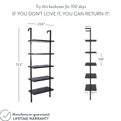 5-Shelf Ladder Bookshelf Black (Set of 4)