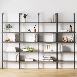 5-Shelf Ladder Bookshelf Black (Set of 4)