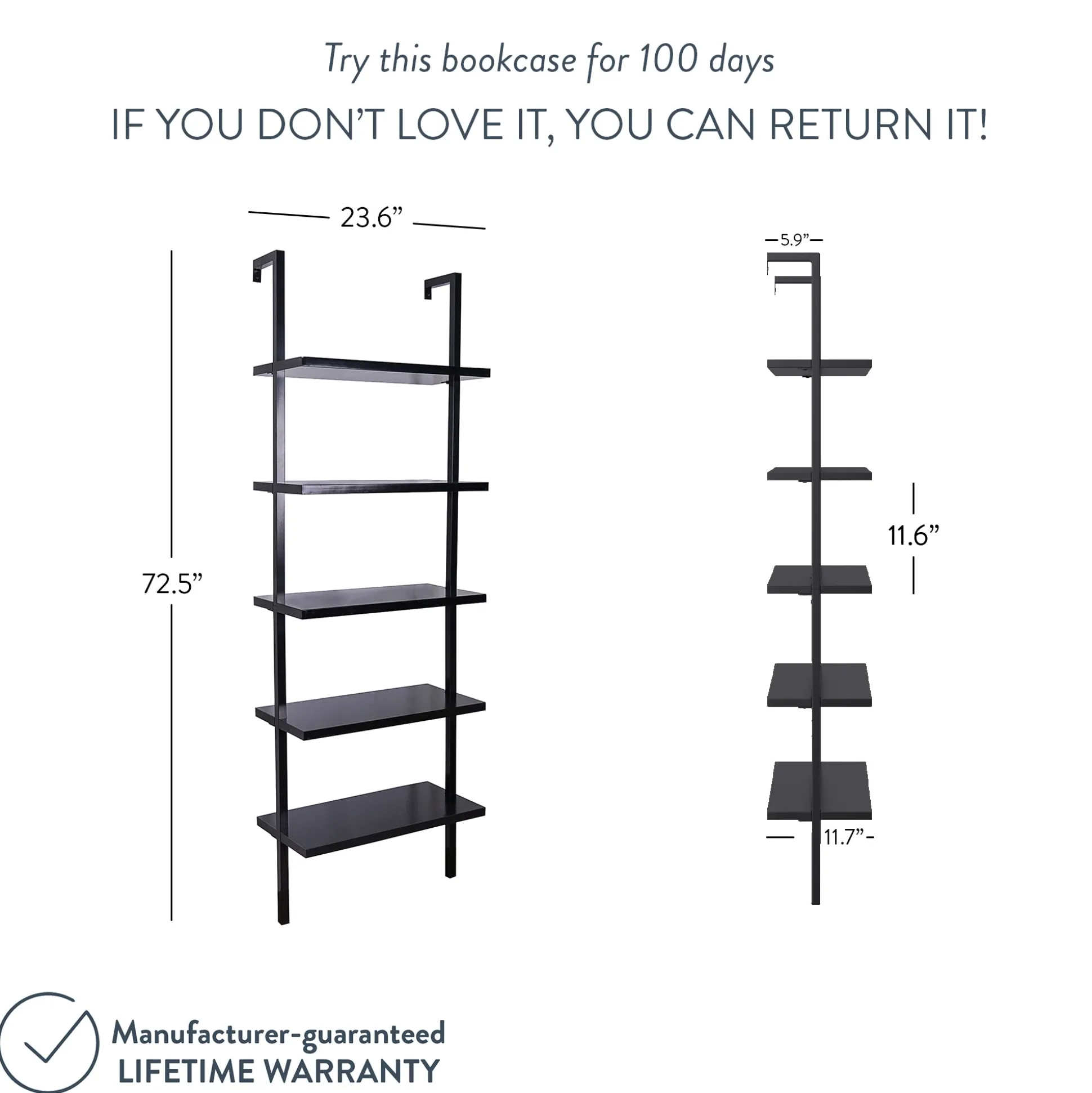 5-Shelf Ladder Bookshelf Black (Set of 2)