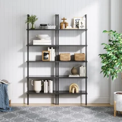 5-Shelf Ladder Bookshelf Black (Set of 2)