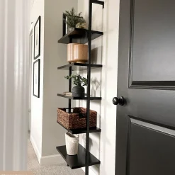 5-Shelf Ladder Bookshelf Black