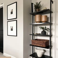 5-Shelf Ladder Bookshelf Black