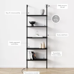 5-Shelf Ladder Bookshelf Black