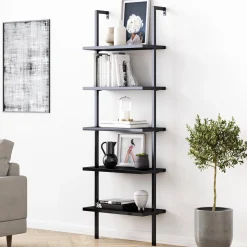 5-Shelf Ladder Bookshelf Black