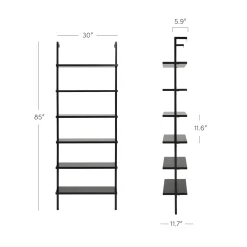 6-Shelf Ladder Bookshelf Black