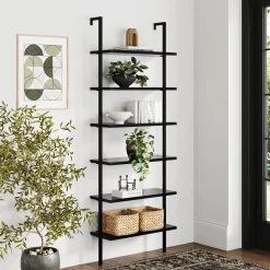 6-Shelf Ladder Bookshelf Black