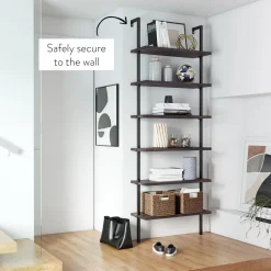 6-Shelf Ladder Bookshelf Nutmeg Matte Black