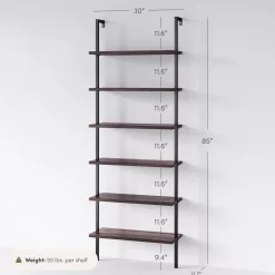 6-Shelf Ladder Bookshelf Nutmeg Matte Black