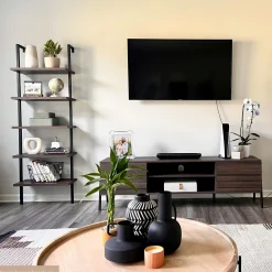 5-Shelf Ladder Bookshelf Nutmeg Matte Black
