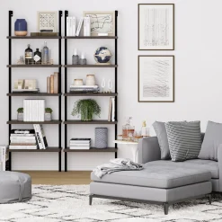 5-Shelf Ladder Bookshelf Nutmeg Matte Black