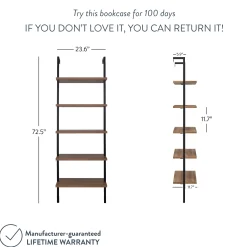 5-Shelf Ladder Bookshelf Oak Matte Black (Set of 2)