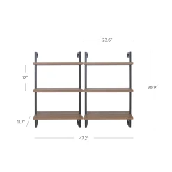 3-Shelf Ladder Bookshelf Oak Matte Black (Set of 2)