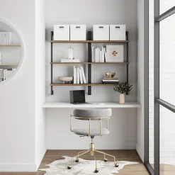 3-Shelf Ladder Bookshelf Oak Matte Black (Set of 2)