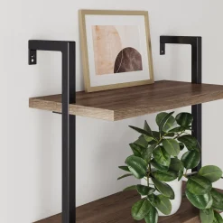 3-Shelf Ladder Bookshelf Oak Matte Black (Set of 2)