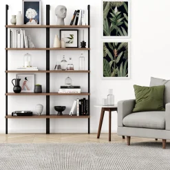 5-Shelf Ladder Bookshelf Oak Matte Black