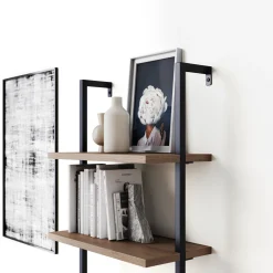 5-Shelf Ladder Bookshelf Oak Matte Black