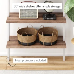 6-Shelf Ladder Bookshelf Oak Matte White