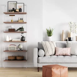 6-Shelf Ladder Bookshelf Oak Matte White