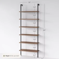 6-Shelf Ladder Bookshelf Oak Matte Black