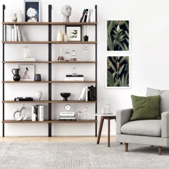 6-Shelf Ladder Bookshelf Oak Matte Black