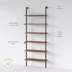 6-Shelf Ladder Bookshelf Oak Matte Black