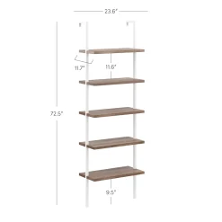 5-Shelf Ladder Bookshelf Oak Matte White