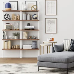 5-Shelf Ladder Bookshelf Oak Matte White