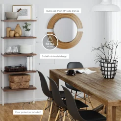5-Shelf Ladder Bookshelf Oak Matte White