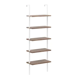 5-Shelf Ladder Bookshelf Oak Matte White