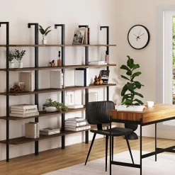 5-Shelf Ladder Bookshelf Oak Matte Black (Set of 4)