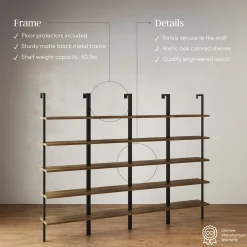 5-Shelf Ladder Bookshelf Oak Matte Black (Set of 4)