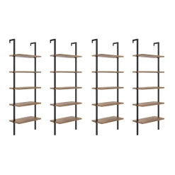 5-Shelf Ladder Bookshelf Oak Matte Black (Set of 4)