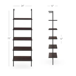 5-Shelf Ladder Bookshelf Walnut Matte Black