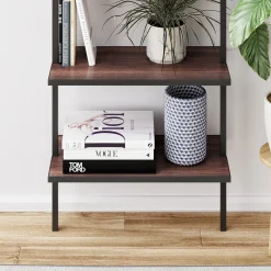 5-Shelf Ladder Bookshelf Walnut Matte Black