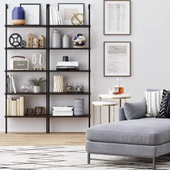 5-Shelf Ladder Bookshelf Walnut Matte Black