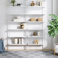 6-Shelf Ladder Bookshelf White (Set of 2)