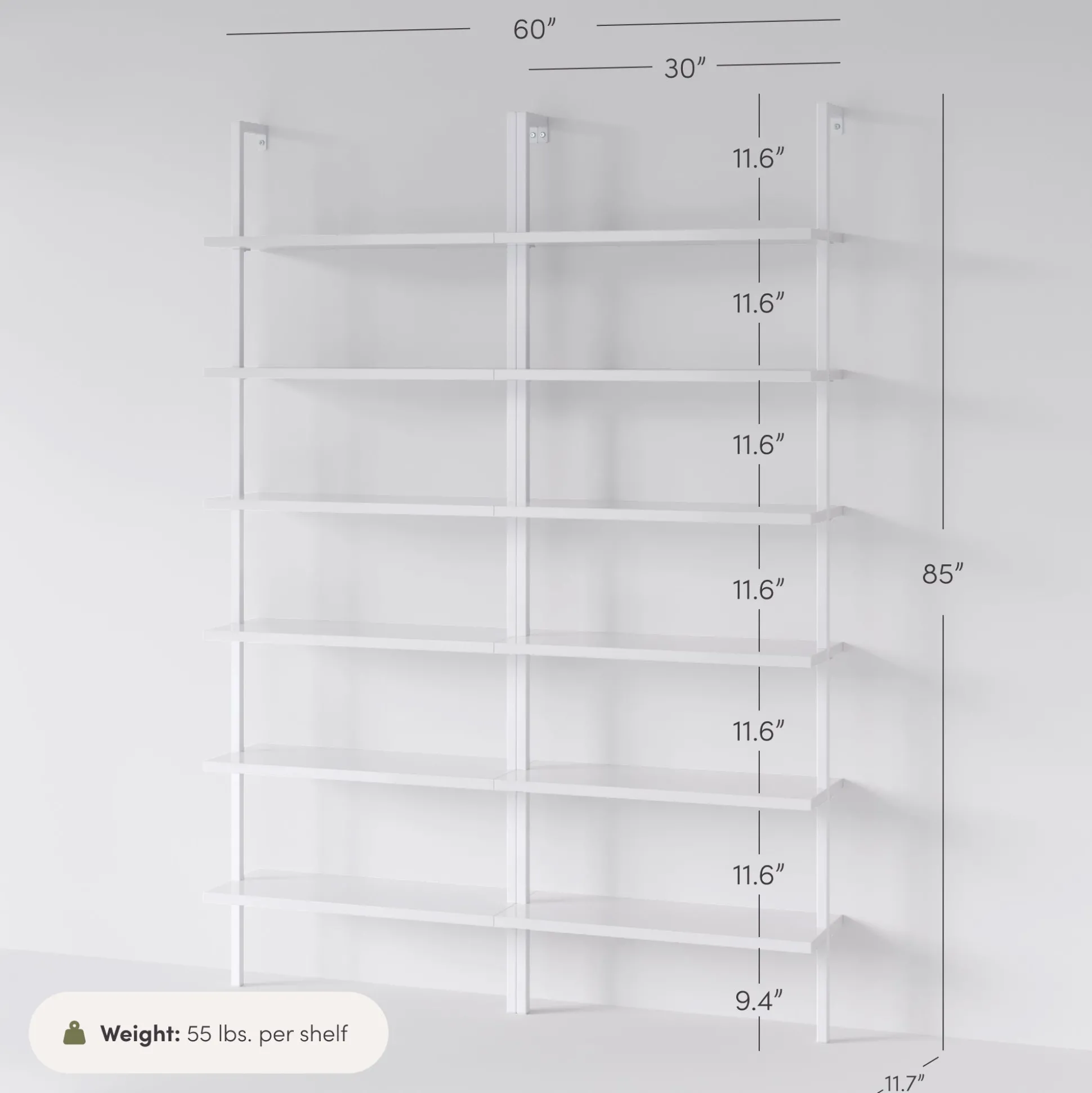 6-Shelf Ladder Bookshelf White (Set of 2)
