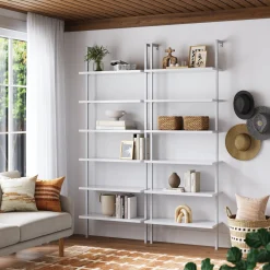 6-Shelf Ladder Bookshelf White (Set of 2)