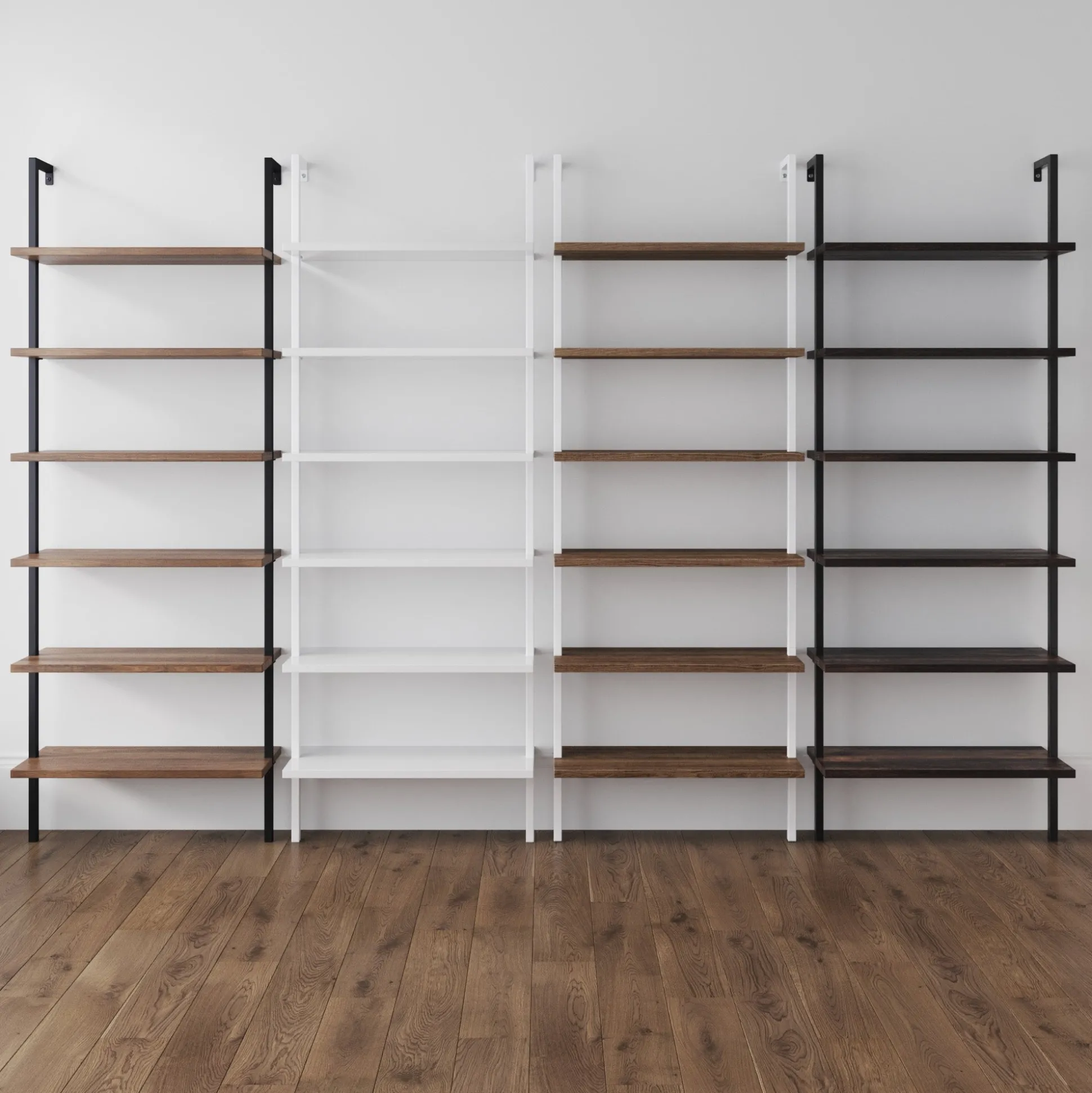 6-Shelf Ladder Bookshelf White (Set of 3)