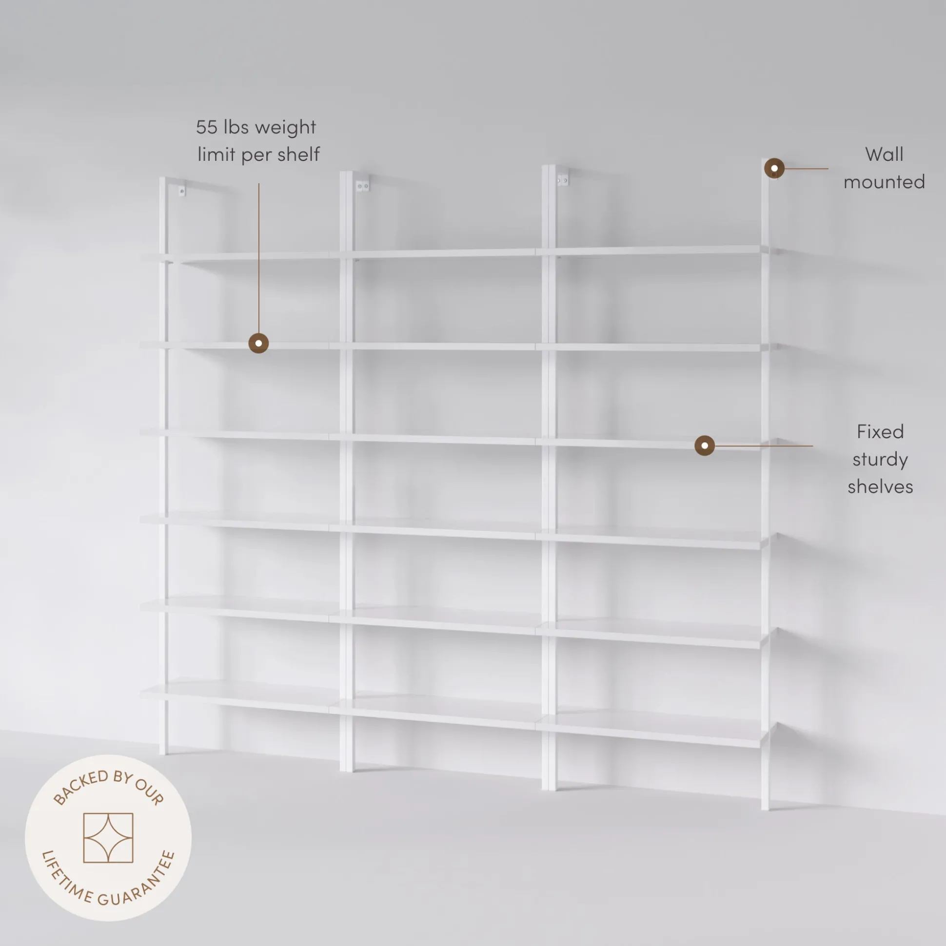 6-Shelf Ladder Bookshelf White (Set of 3)