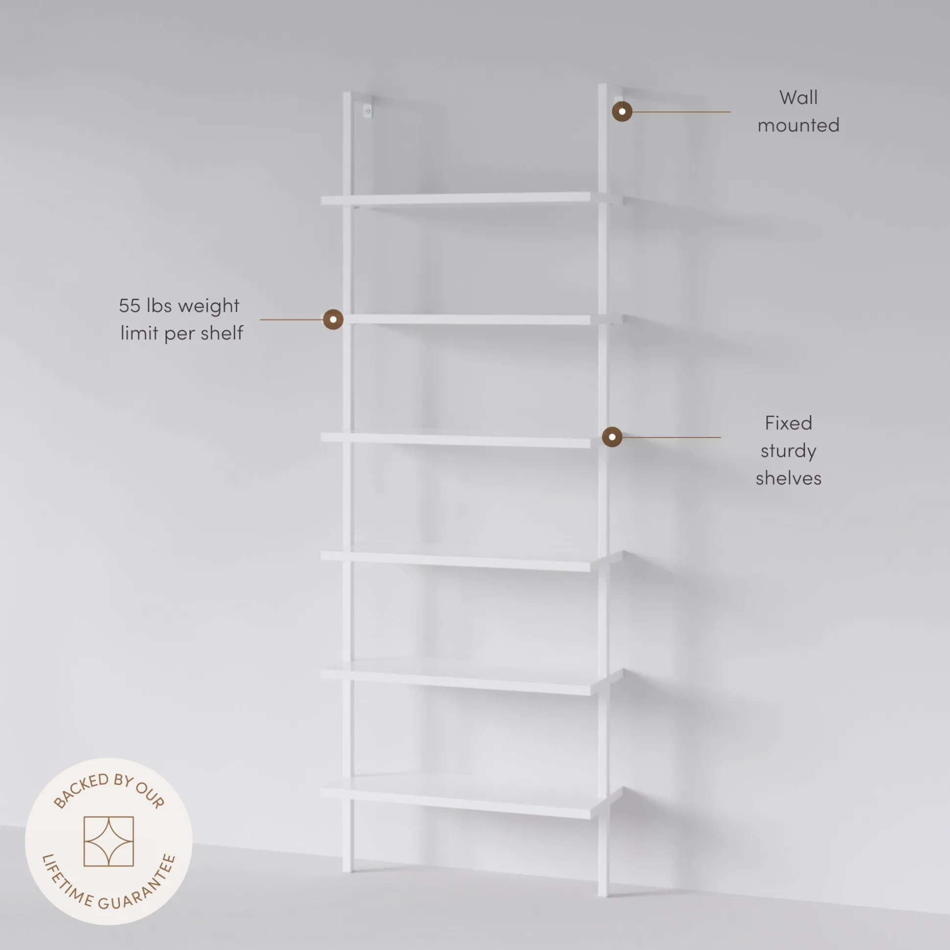 6-Shelf Ladder Bookshelf White
