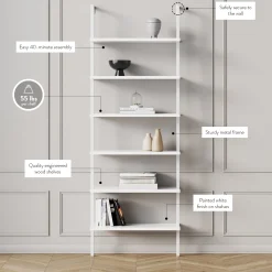 6-Shelf Ladder Bookshelf White
